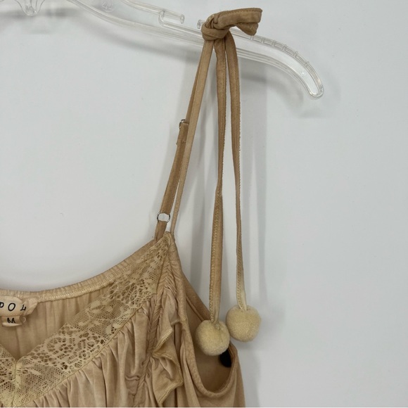 POL Womens Sleeveless Tank Top Camisole Beige Neutral Lace Ruffle Adjustable NEW - Picture 5 of 13